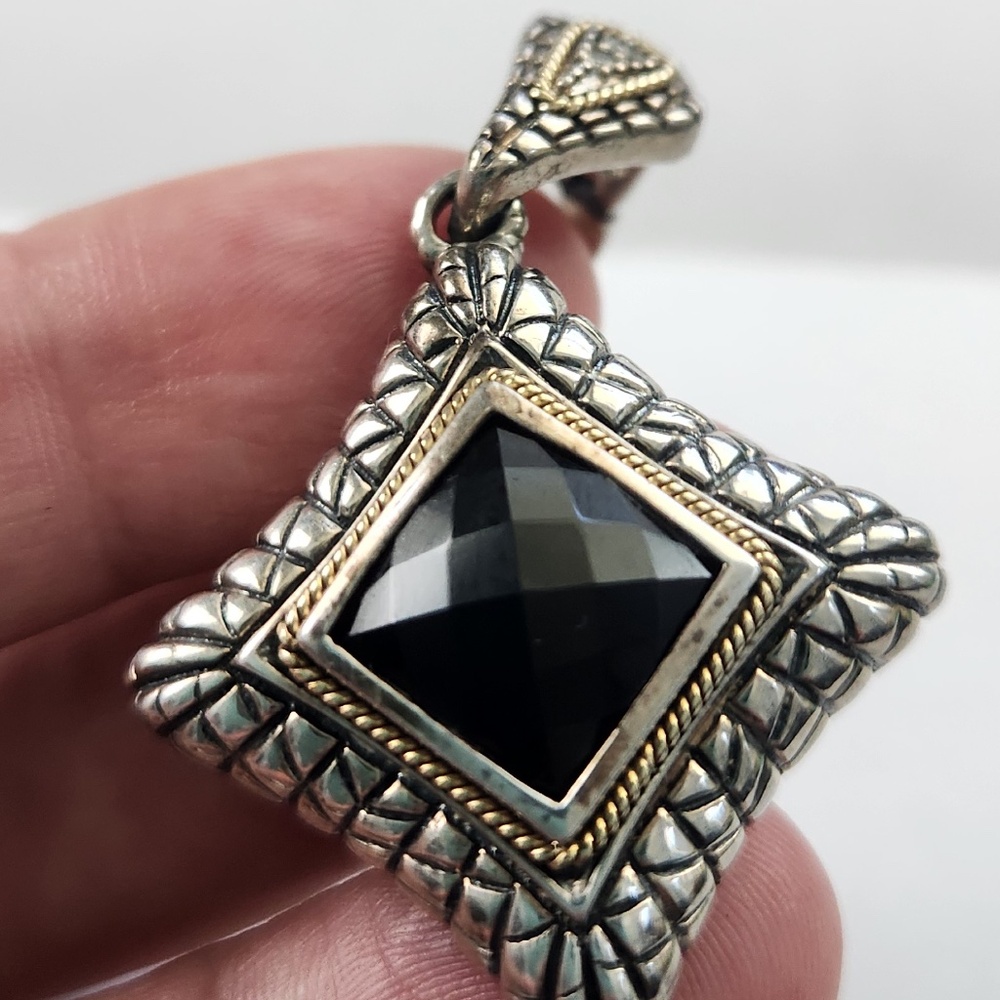 ELEGANZA Smoky Quartz, Diamond, 925 Silver, 18K gold pendant, preloved - Picture 9 of 15